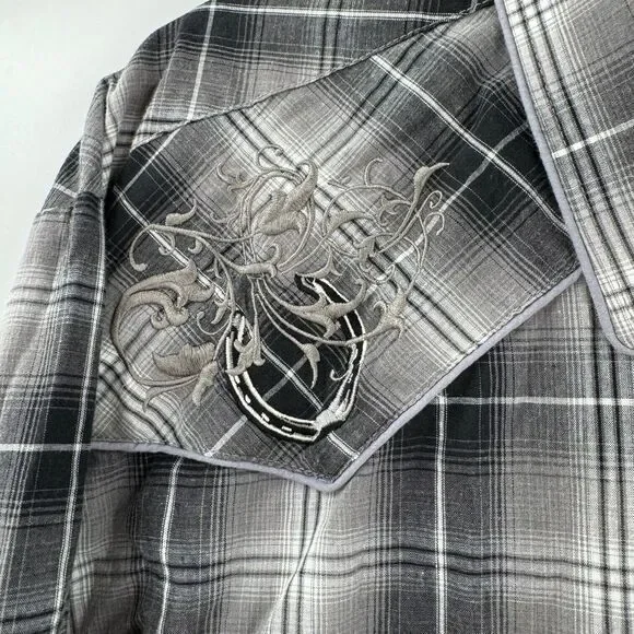 Roper Western‎ Shirt Pearl Snap Mens Embroidered Horseshoe Long Sleeve XL Cowboy - Picture 4 of 10